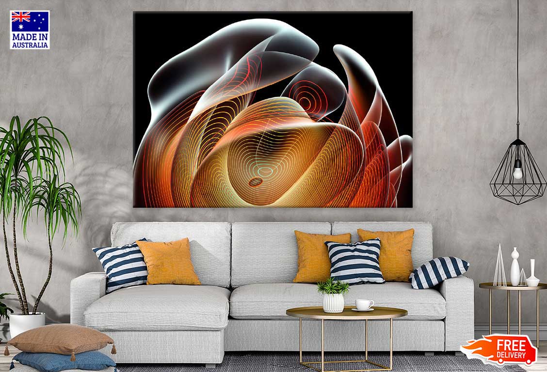 Grey Red & Orange Abstract Fractal Design Print 100% Australian Made