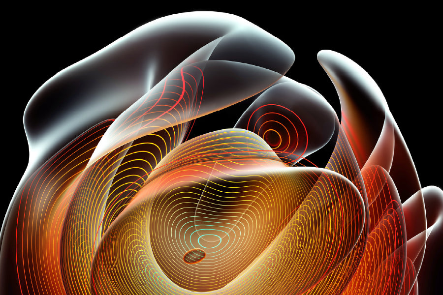Grey Red & Orange Abstract Fractal Design Print 100% Australian Made