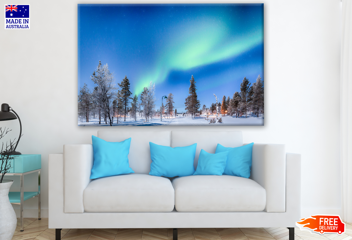 Aurora Northern Lights Over Beautiful Winter Forest Scenery Photograph Print 100% Australian Made