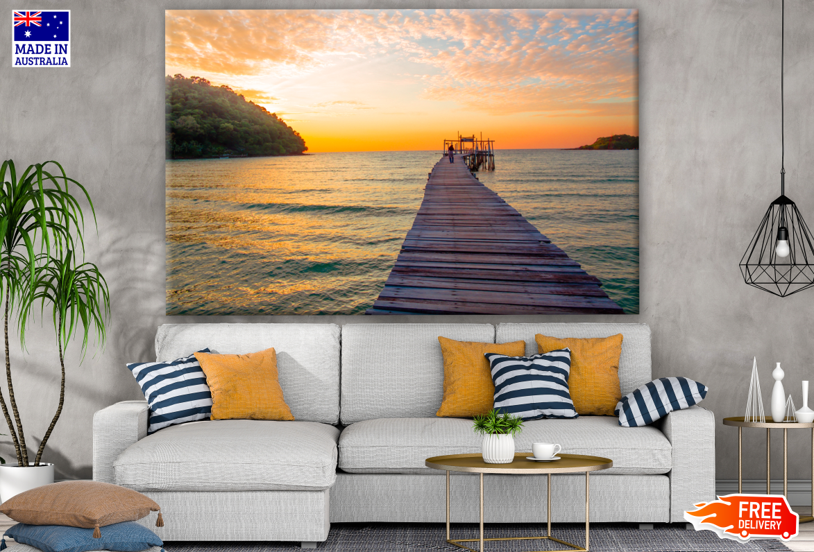 Stunning Beach with Wooden Pier Photograph Print 100% Australian Made