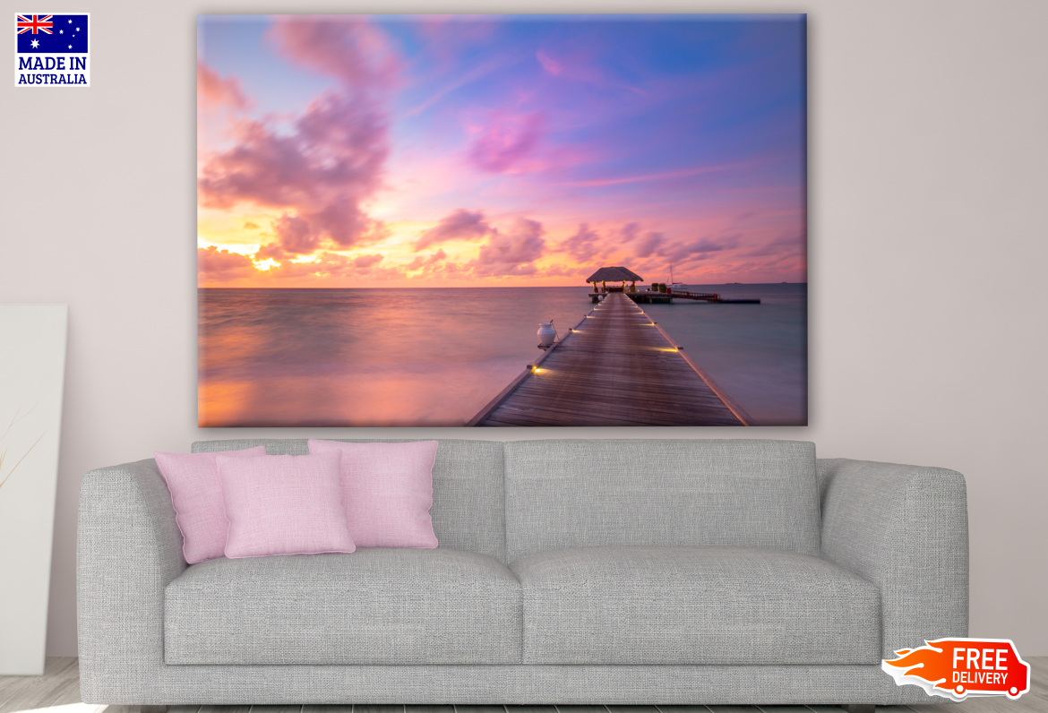 Wooden Pier with Red Sky Sunset Photograph Print 100% Australian Made