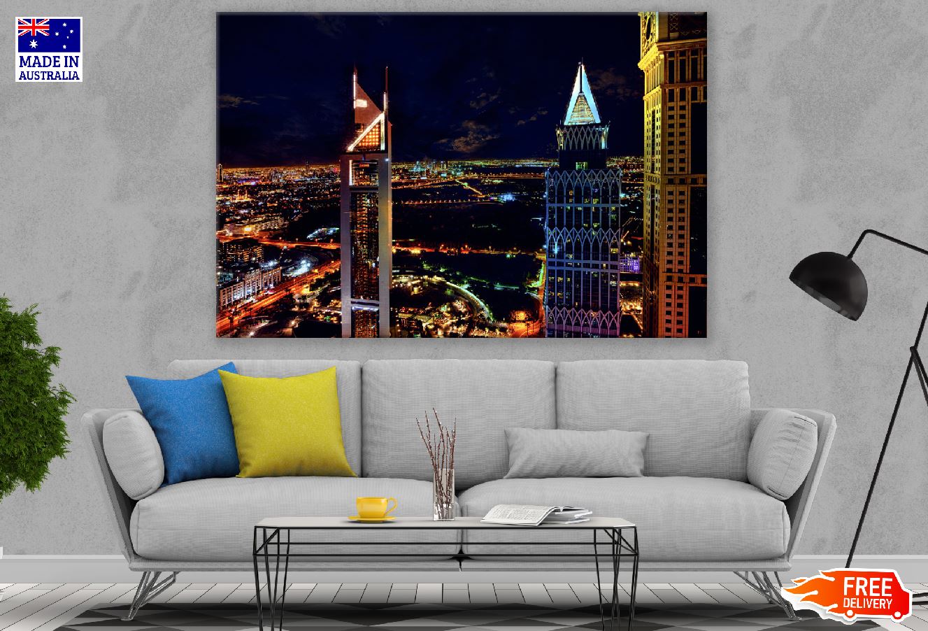 Buildings Night View Photograph Dubai Print 100% Australian Made