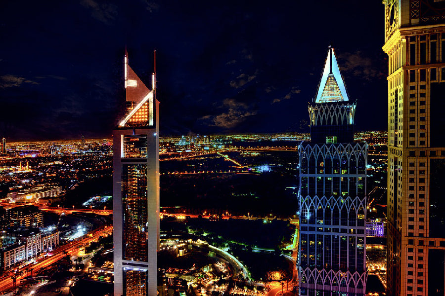 Buildings Night View Photograph Dubai Print 100% Australian Made