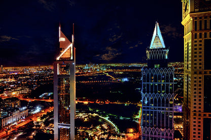 Buildings Night View Photograph Dubai Print 100% Australian Made