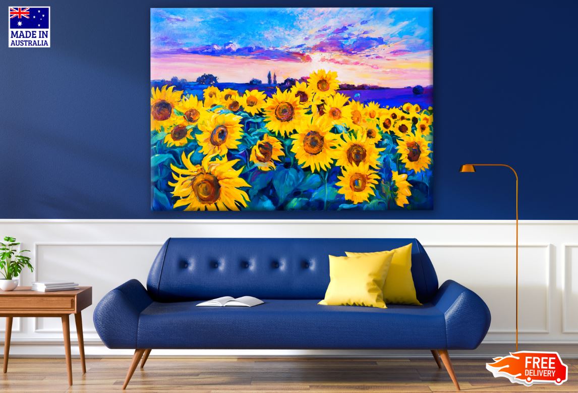 Sunflower Field Watercolor Painting Print 100% Australian Made