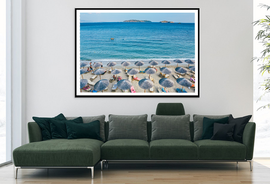Beach Huts & Boat On Sea Scenery View Photograph Home Decor Premium Quality Poster Print Choose Your Sizes