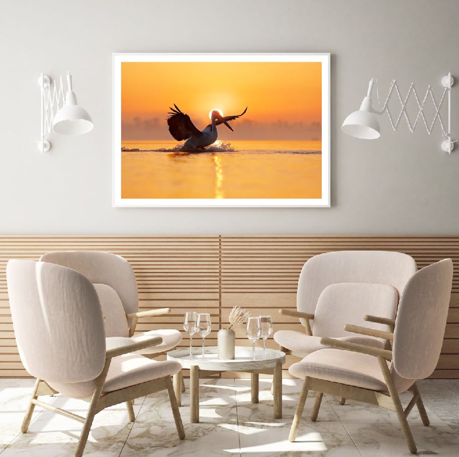 Pelican on Lake Sunset Photograph Home Decor Premium Quality Poster Print Choose Your Sizes