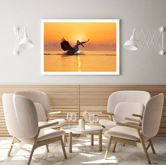 Pelican on Lake Sunset Photograph Home Decor Premium Quality Poster Print Choose Your Sizes