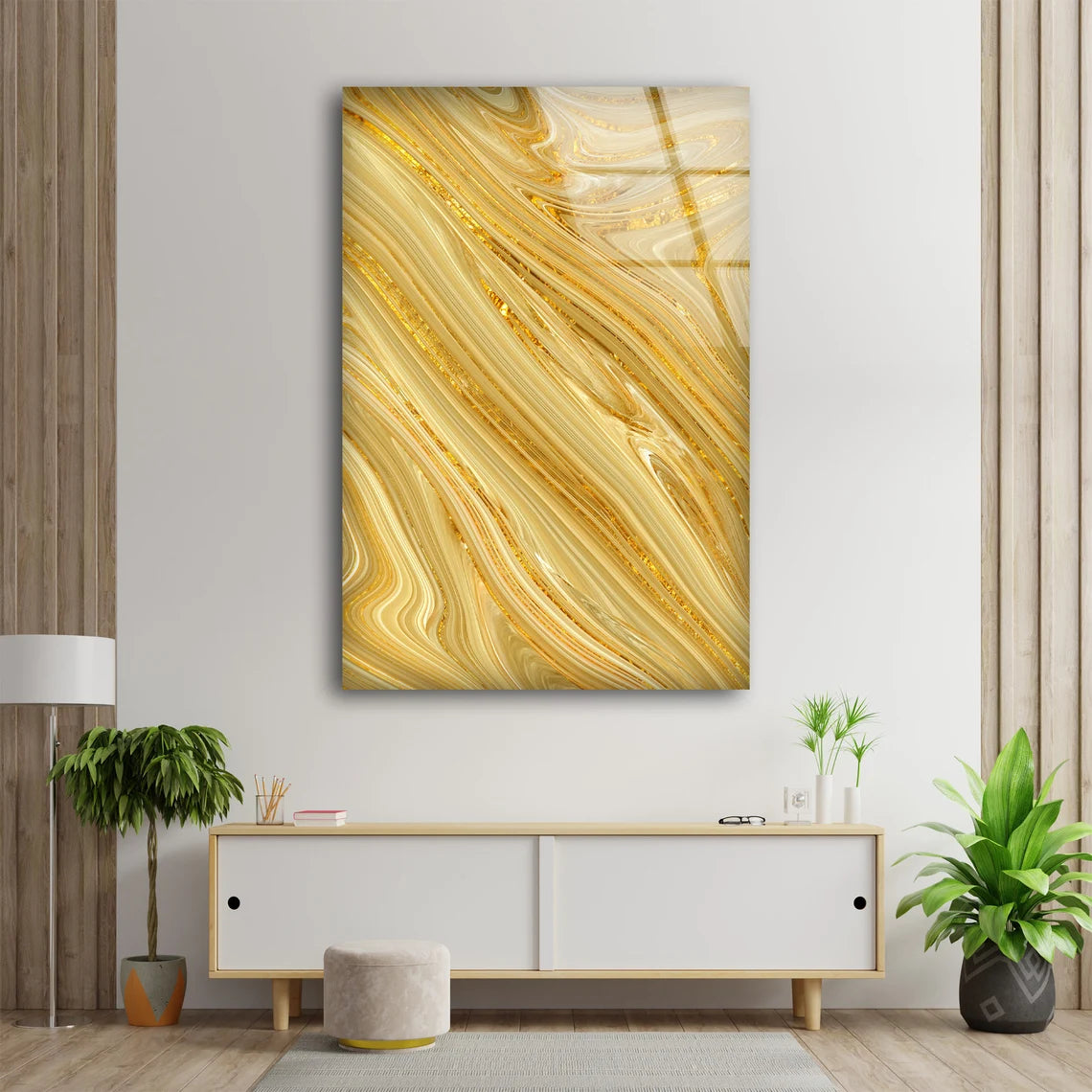 Gold Yellow Abstract Design Acrylic Glass Print Tempered Glass Wall Art 100% Made in Australia Ready to Hang