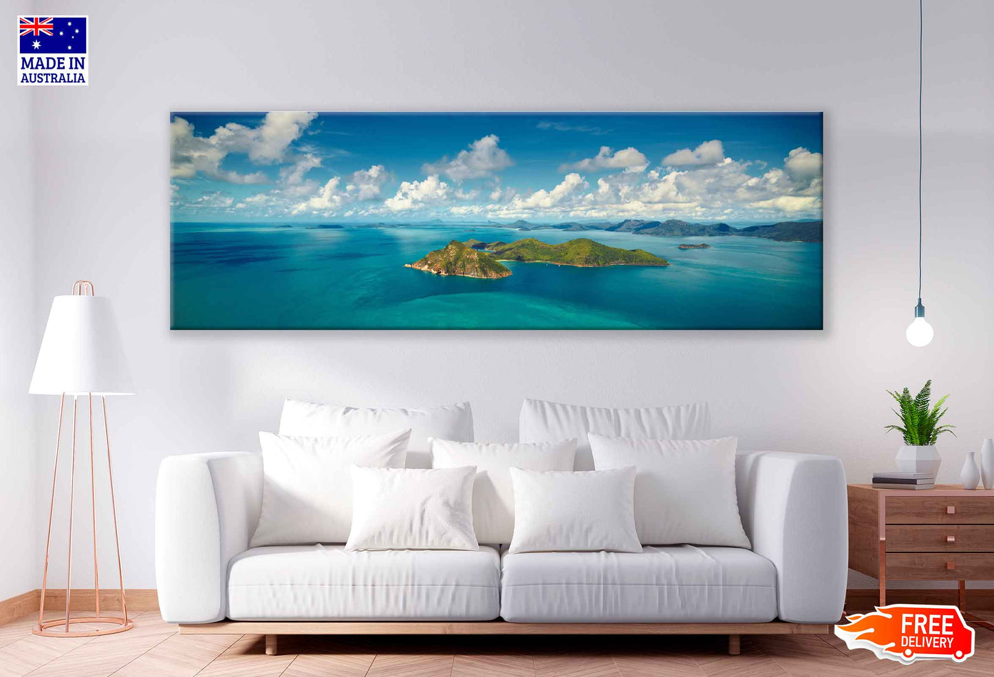 Panoramic Canvas Whitsunday Passage Island With Sky View High Quality 100% Australian Made Wall Canvas Print Ready to Hang