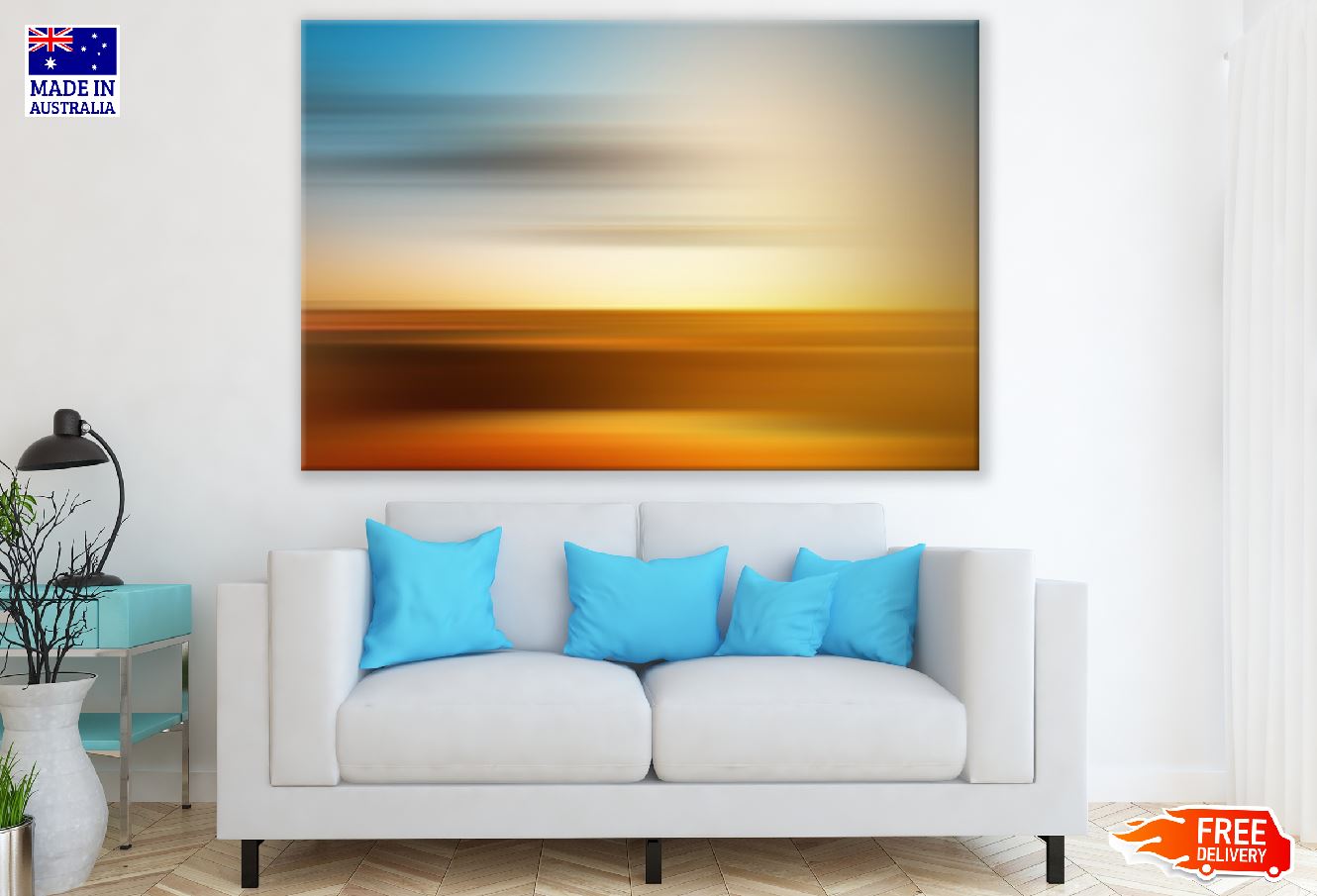 Blue Orange & Grey Digital Abstract Design Print 100% Australian Made