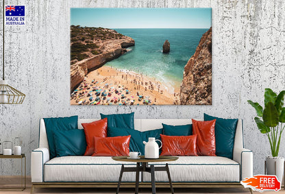 People Near Sandy Cliffs Beach View Photograph Print 100% Australian Made