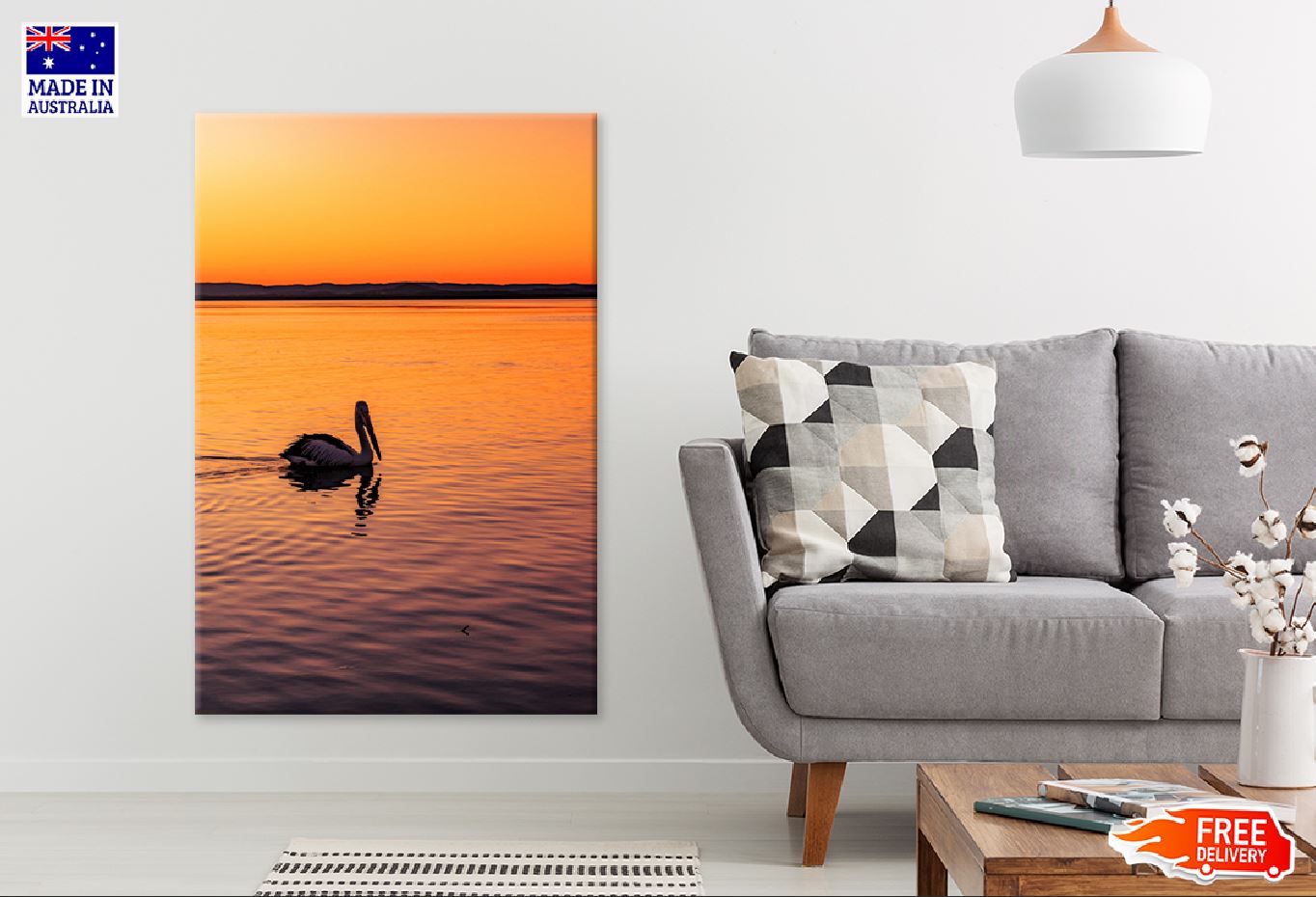 Pelican on Calm Sunset Sea View Photograph Print 100% Australian Made