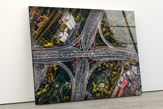 Highways Aerial View Photograph Acrylic Glass Print Tempered Glass Wall Art 100% Made in Australia Ready to Hang