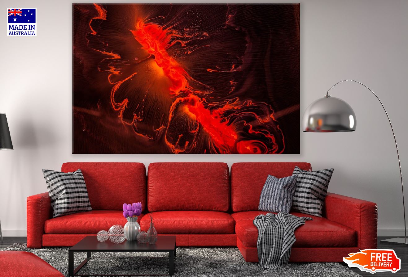 Red & Black Abstract Design Print 100% Australian Made