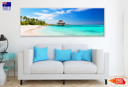 Panoramic Canvas Sandy Sea & Punta Cana Island Photograph High Quality 100% Australian Made Wall Canvas Print Ready to Hang