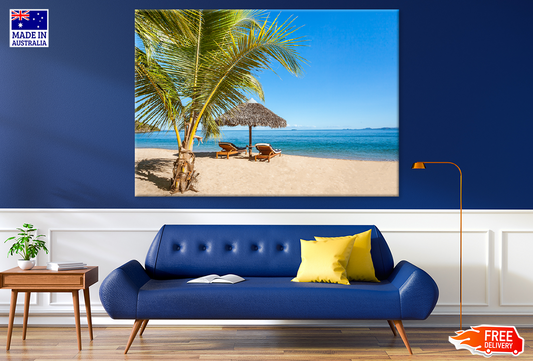 Beach Hut & Palm Trees Sea View Print 100% Australian Made