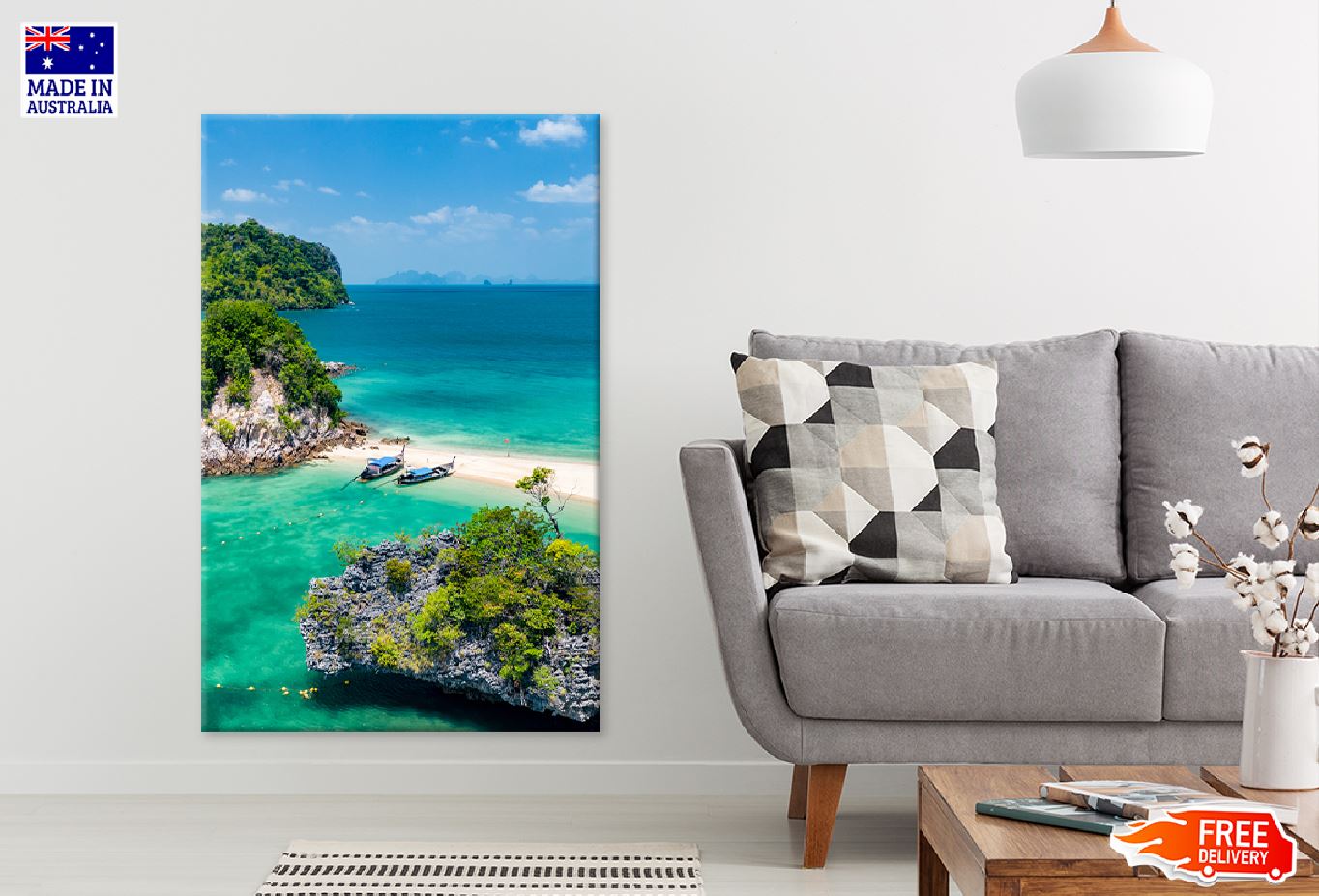 Phakbia Island Sea with Boat View Photograph Print 100% Australian Made