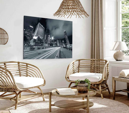 Bella Home Hong Kong City Traffic B&W View Print Canvas Ready to hang