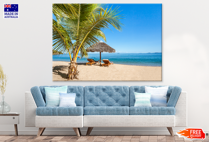 Beach Hut & Palm Trees Sea View Print 100% Australian Made