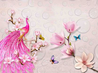 Peacock & Flowers 3D Design Home Decor Premium Quality Poster Print Choose Your Sizes