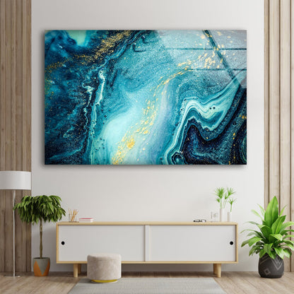 Blue & Gold Abstract Design Acrylic Glass Print Tempered Glass Wall Art 100% Made in Australia Ready to Hang