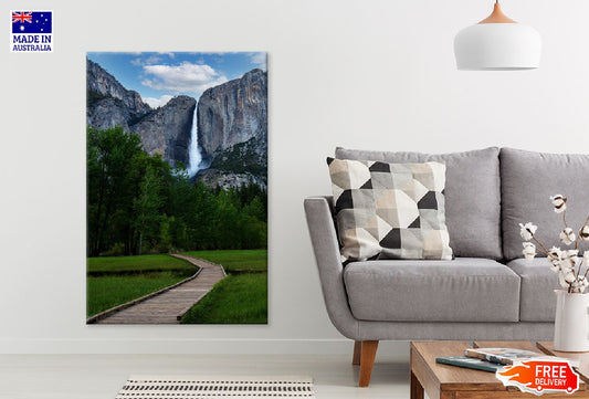 Path Leading & Waterfall Cloudy Photograph Print 100% Australian Made