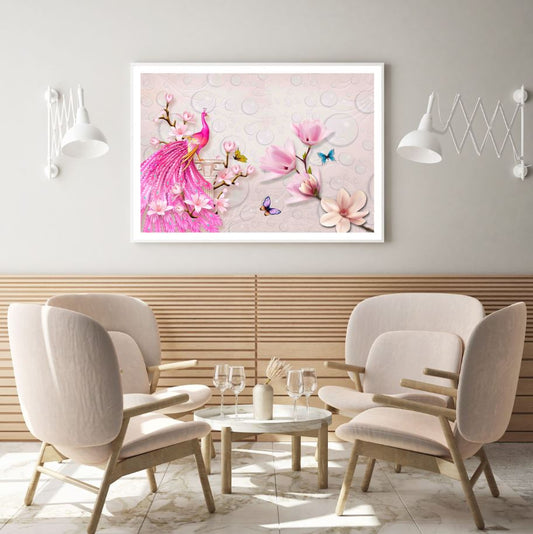 Peacock & Flowers 3D Design Home Decor Premium Quality Poster Print Choose Your Sizes