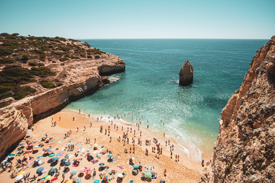 People Near Sandy Cliffs Beach View Photograph Print 100% Australian Made