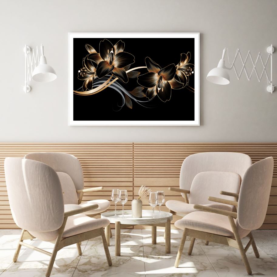 Black & Gold Abstract Flowers Home Decor Premium Quality Poster Print Choose Your Sizes