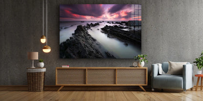 Rocks Beach in Mist Print Tempered Glass Wall Art 100% Made in Australia Ready to Hang