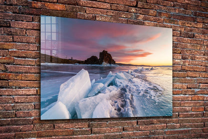 Ocean of Ice Sunset Sky Print Tempered Glass Wall Art 100% Made in Australia Ready to Hang