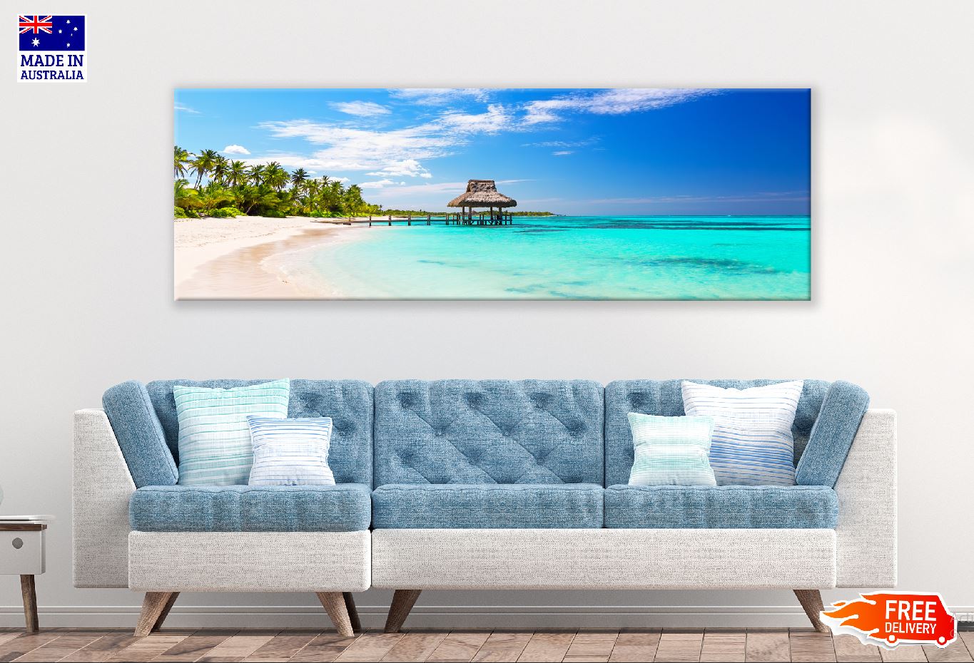 Panoramic Canvas Sandy Sea & Punta Cana Island Photograph High Quality 100% Australian Made Wall Canvas Print Ready to Hang