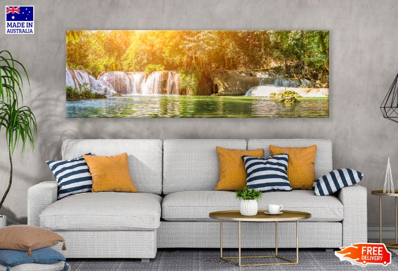 Panoramic Canvas Sunrays on River Scenery Photograph High Quality 100% Australian Made Wall Canvas Print Ready to Hang