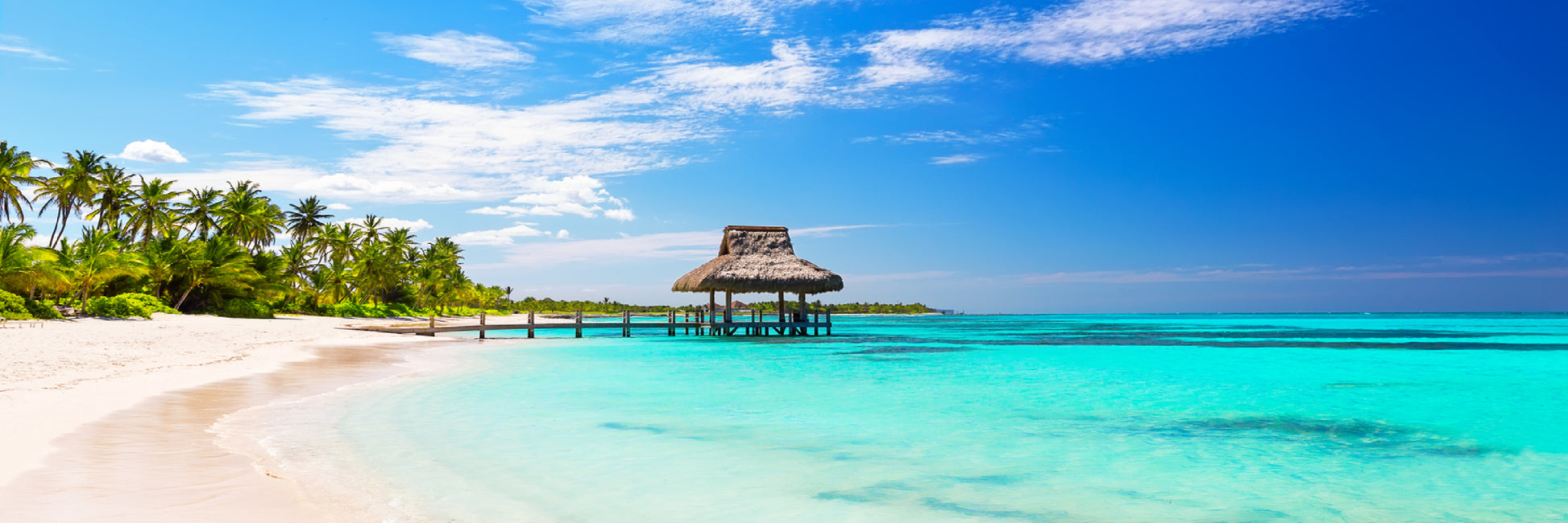 Panoramic Canvas Sandy Sea & Punta Cana Island Photograph High Quality 100% Australian Made Wall Canvas Print Ready to Hang