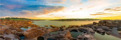 Panoramic Canvas Rocks on Lake Sunset View Photograph High Quality 100% Australian Made Wall Canvas Print Ready to Hang