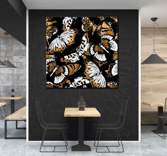 Square Canvas Gold & Black Butterfly Design High Quality Print 100% Australian Made