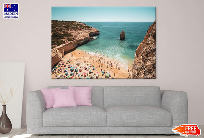 People Near Sandy Cliffs Beach View Photograph Print 100% Australian Made