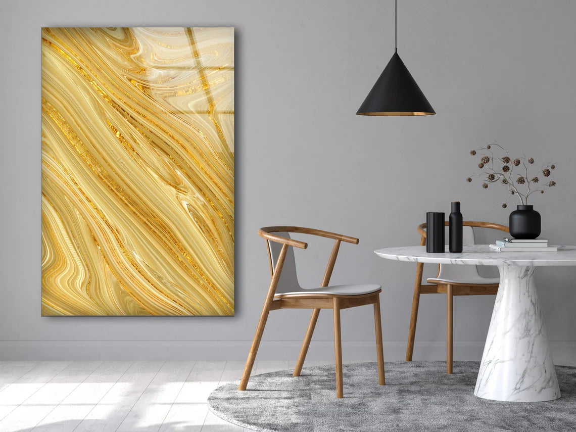 Gold Yellow Abstract Design Acrylic Glass Print Tempered Glass Wall Art 100% Made in Australia Ready to Hang