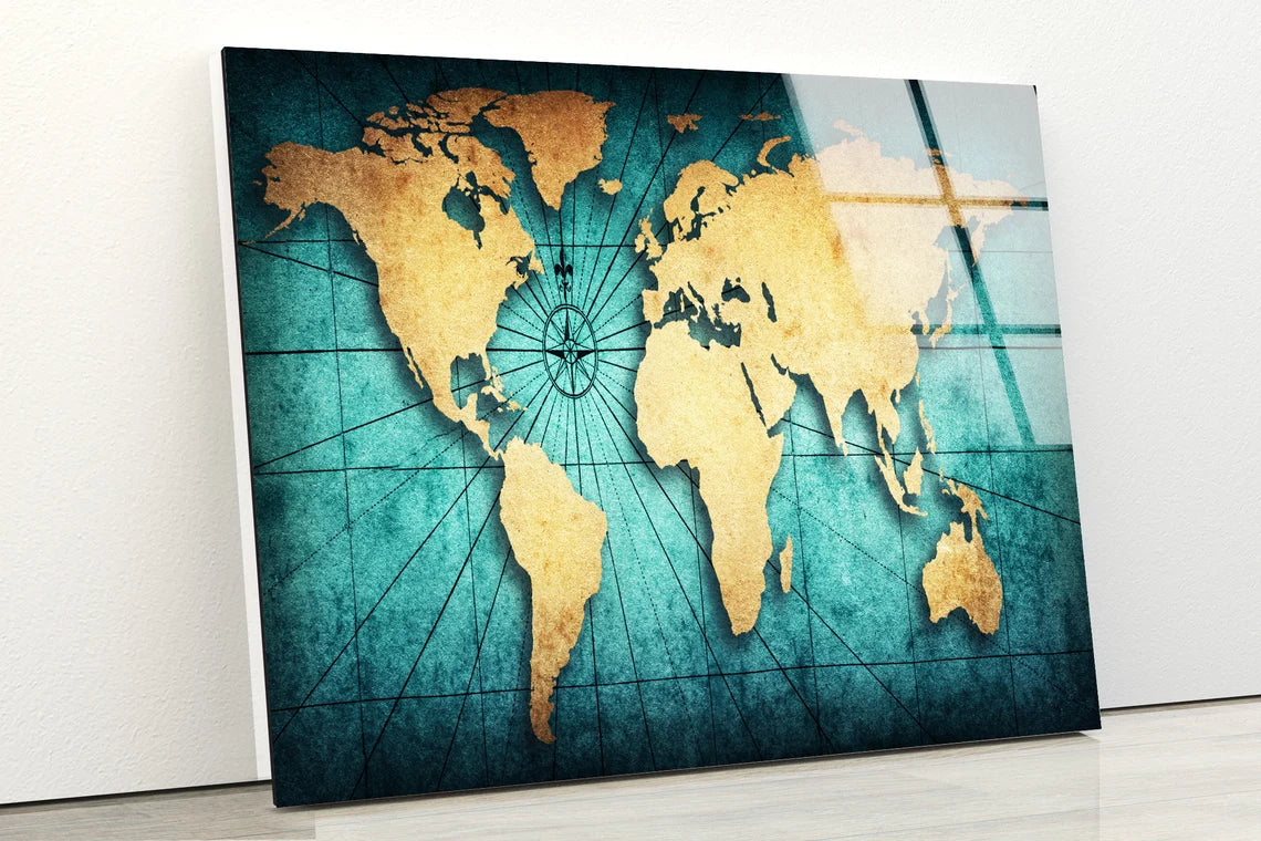 Vintage Map Vector Design Acrylic Glass Print Tempered Glass Wall Art 100% Made in Australia Ready to Hang