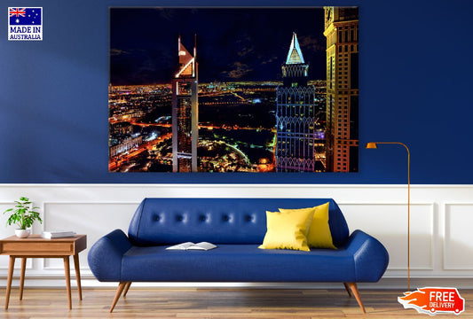 Buildings Night View Photograph Dubai Print 100% Australian Made