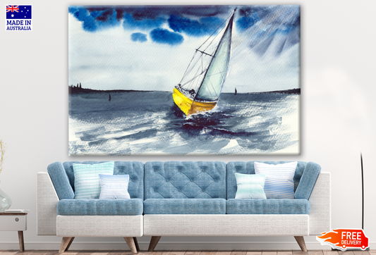 Watercolor Sailing Boat In The Storm Painting Print 100% Australian Made