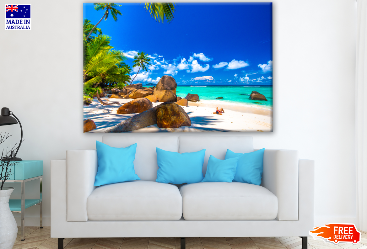 Stunning Beach View with Rocks Photograph Print 100% Australian Made