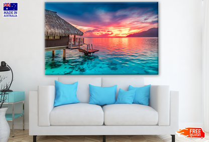 Stunning Colorful Sunset Over Beach & Hut Photograph Print 100% Australian Made