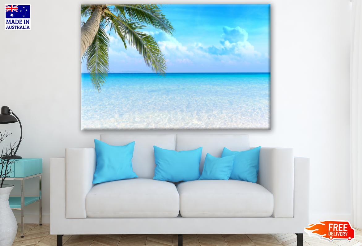 Sea View Tropical Sea with Palm Tree Photograph Print 100% Australian Made