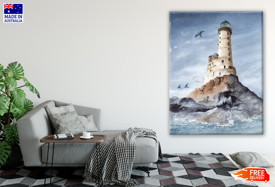 Light House in Beach Painting Print 100% Australian Made