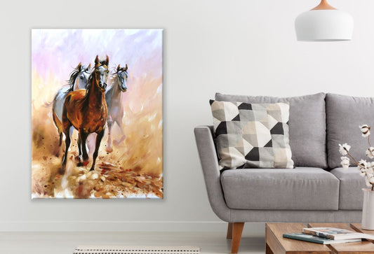 Horses Running Colourful Painting Print 100% Australian Made