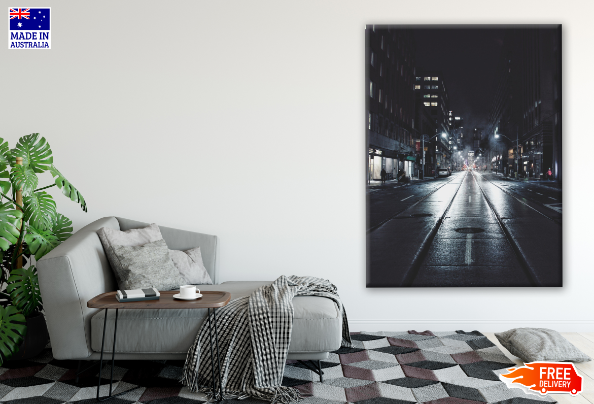 B&W Night Street View Photograph Print 100% Australian Made