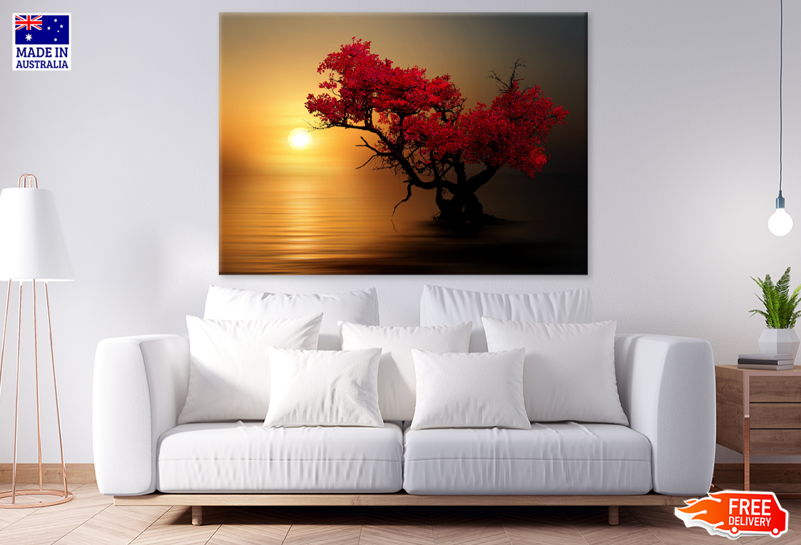 Red Leaves In Trees & Sunset Photograph Print 100% Australian Made