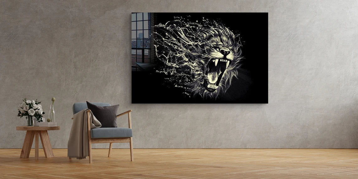 Lion Roaring Abstract Print Tempered Glass Wall Art 100% Made in Australia Ready to Hang